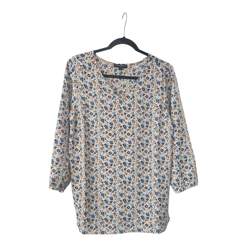 Mario Serrani Italy Womens M Blouse V-Neck Floral Pullover 3/4 Sleeves